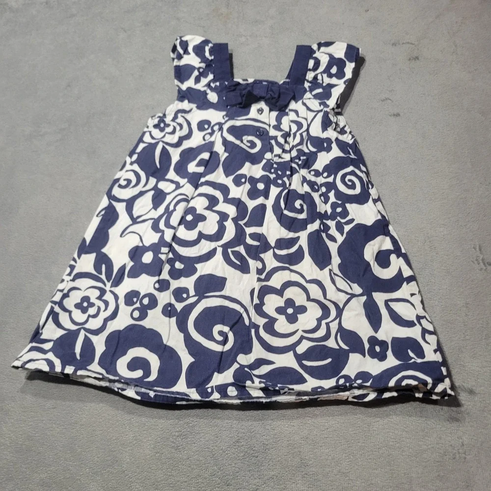 Gymboree Dress Girls 5T Navy White Floral Bow Front Cotton Sun Dress 12215
